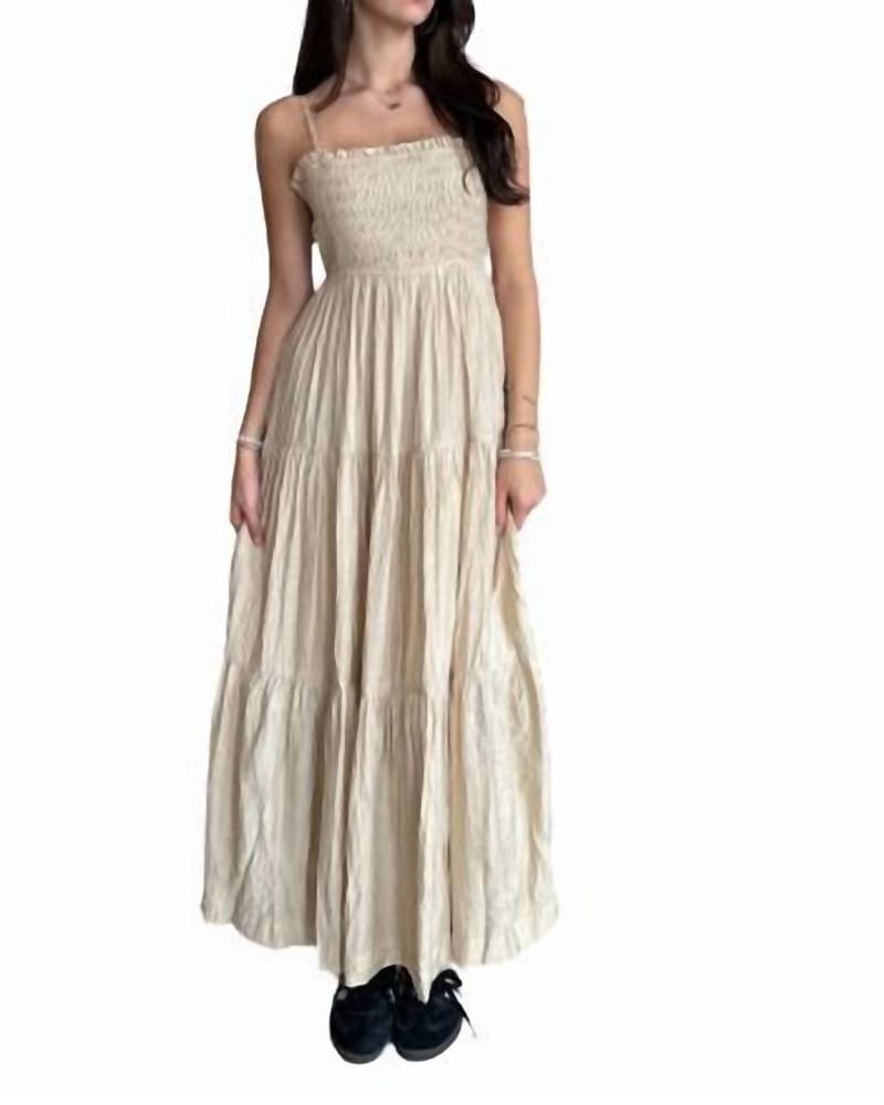 Front of a model wearing a size L Valentina Maxi Dress In Cream in Cream by Listicle. | dia_product_style_image_id:342421